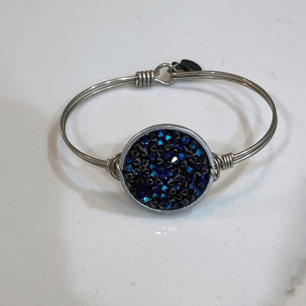 Luca + Danni Blue Crystal Bangle Bracelet Silver Made USA Boho Avant-garde EUC